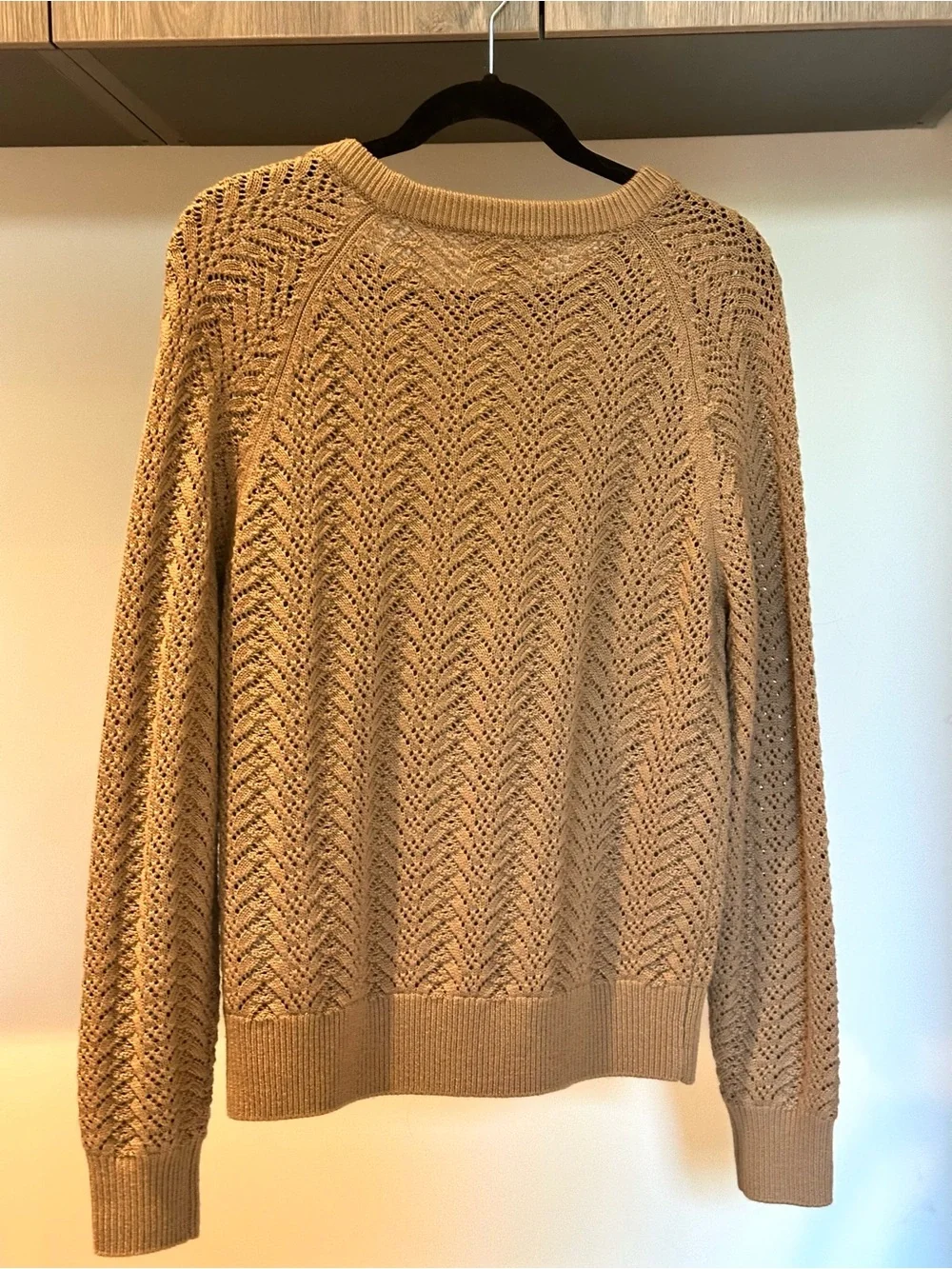 Wilfred by Aritzia Open Knit Pointelle Sweater Camel Size Small